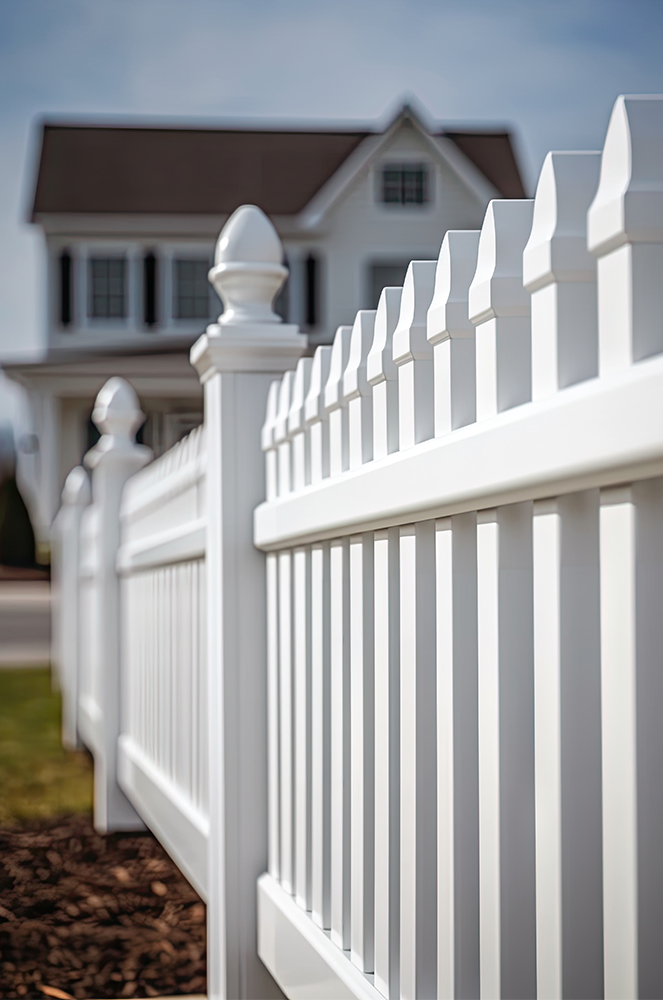 White vinyl picket fence installed by fence contractor Sugarcreek
